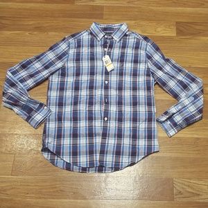 NAUTICA Red Blue White Plaid Long Sleeve Button Up
